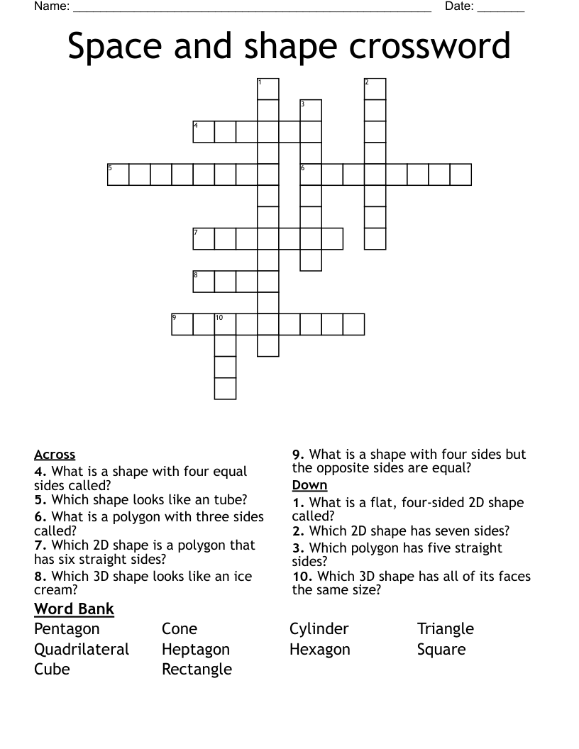 Space and shape crossword