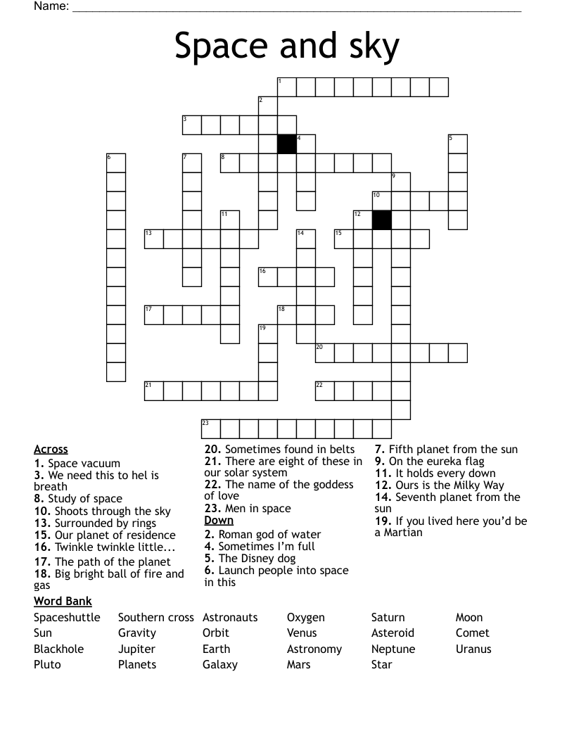 Space and sky Crossword