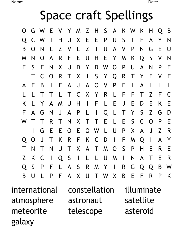 Space craft Spellings Word Search