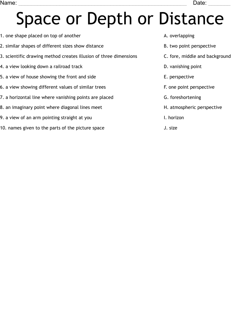 Space or Depth or Distance Worksheet