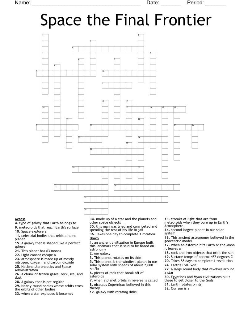 Space the Final Frontier Crossword