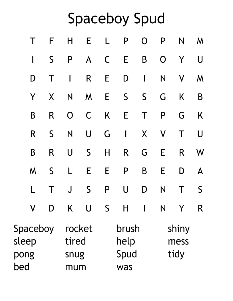 Spaceboy Spud Word Search