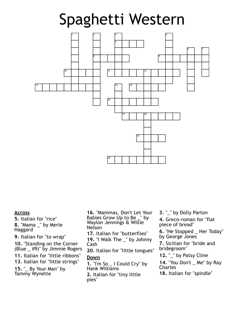 Spaghetti Western Crossword