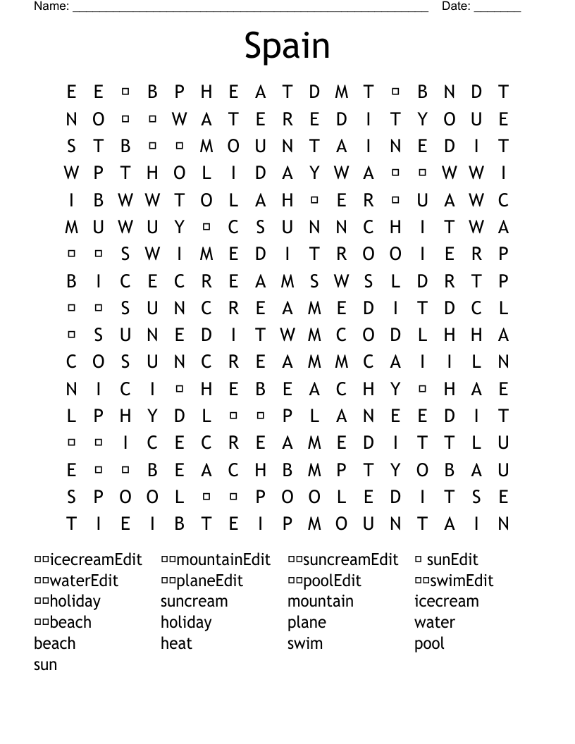 Spain Word Search