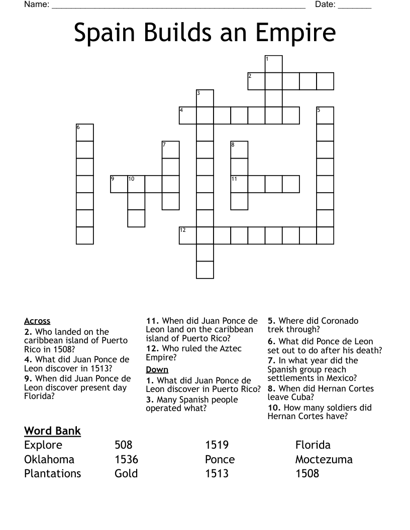 Spain Builds an Empire Crossword