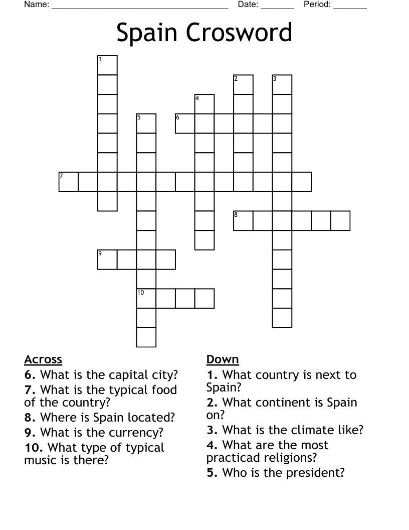 Spain Crosword Crossword