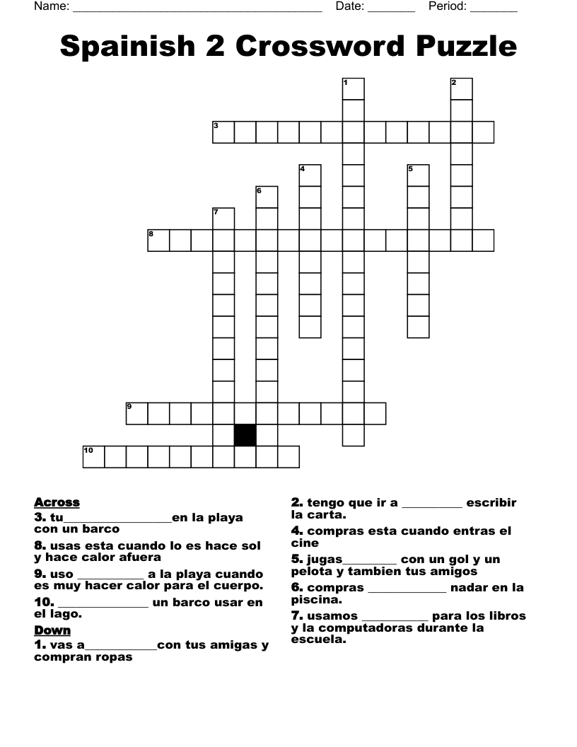 Spainish 2 Crossword Puzzle
