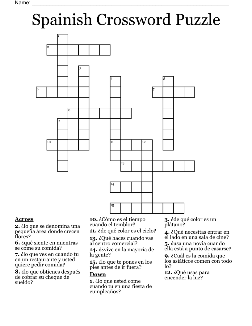 Spainish Crossword Puzzle