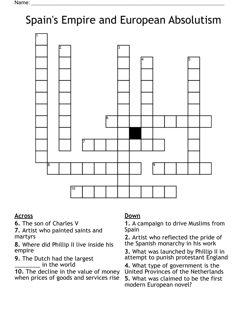 Spain's Empire and European Absolutism Crossword