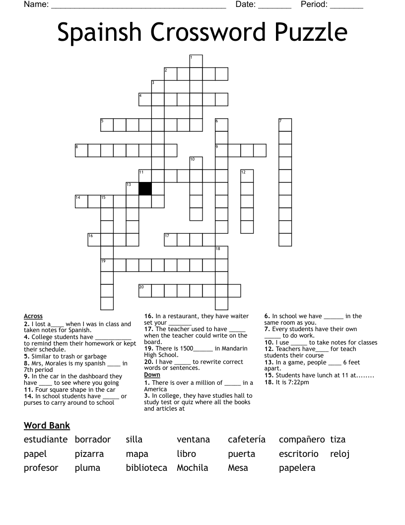 Spainsh Crossword Puzzle 