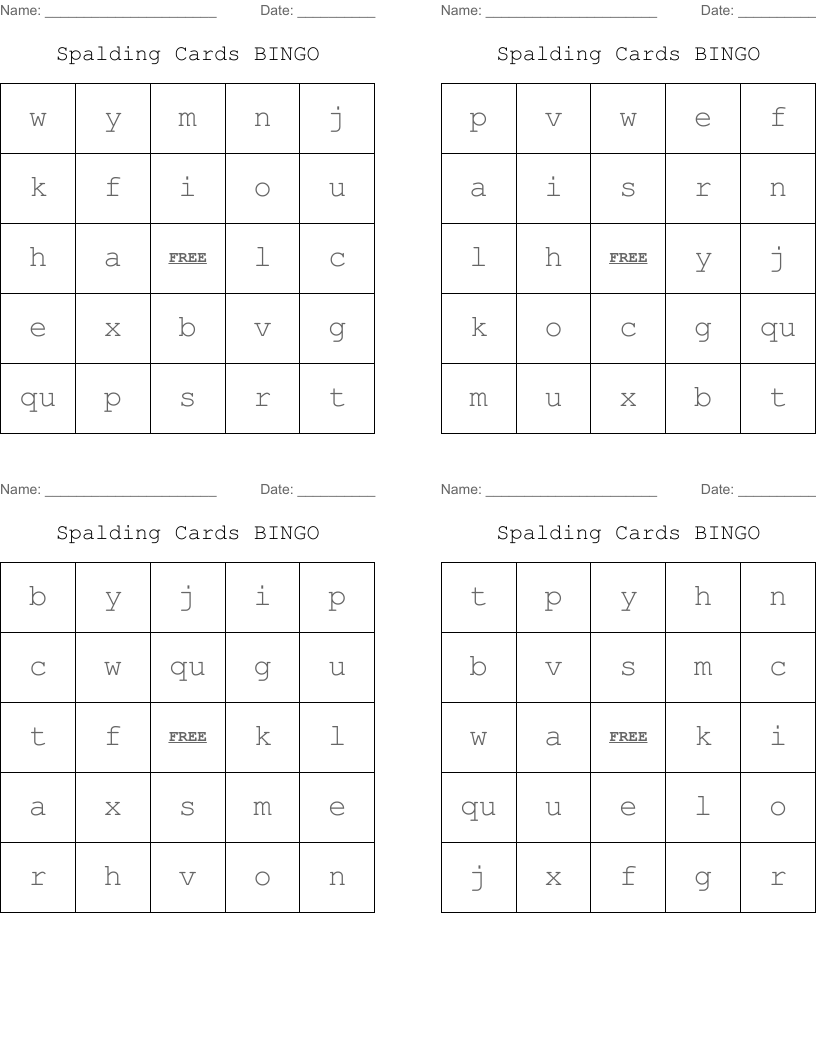 Spalding Cards BINGO