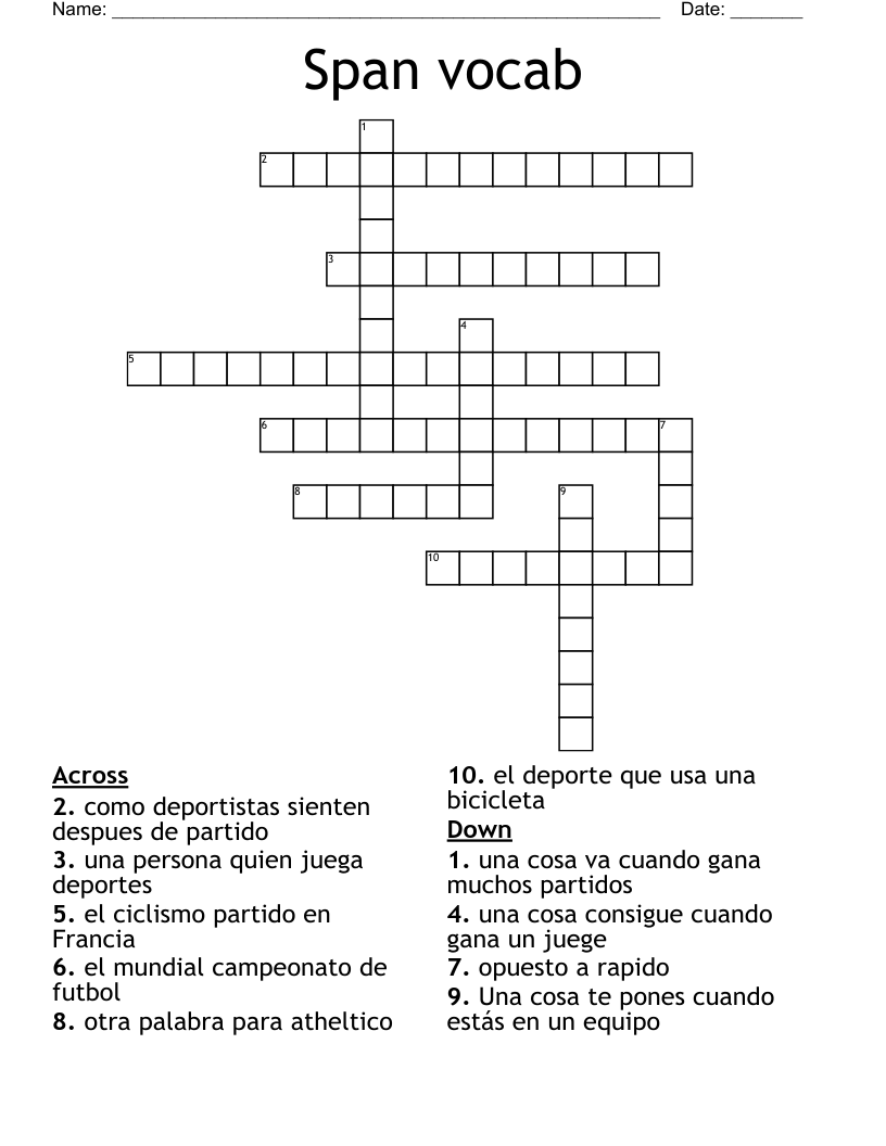 Span vocab Crossword