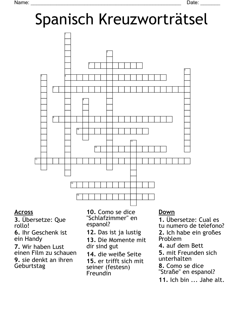 Spanisch Kreuzworträtsel Crossword