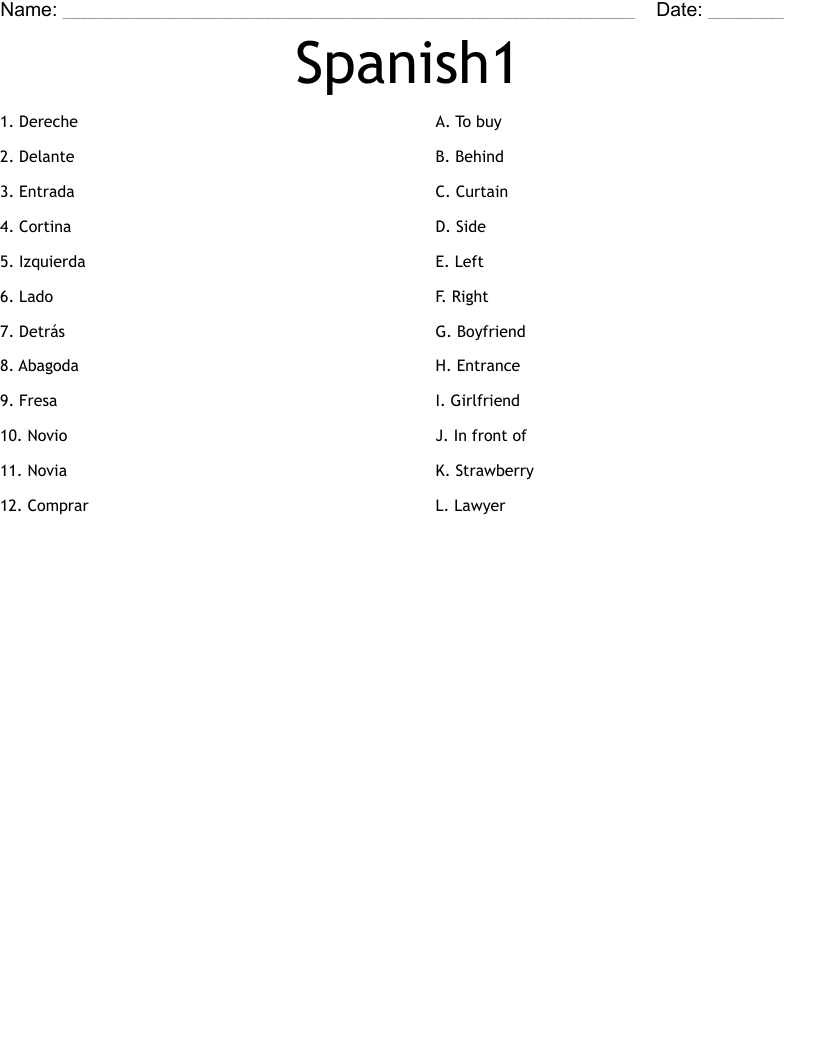Spanish1 Worksheet