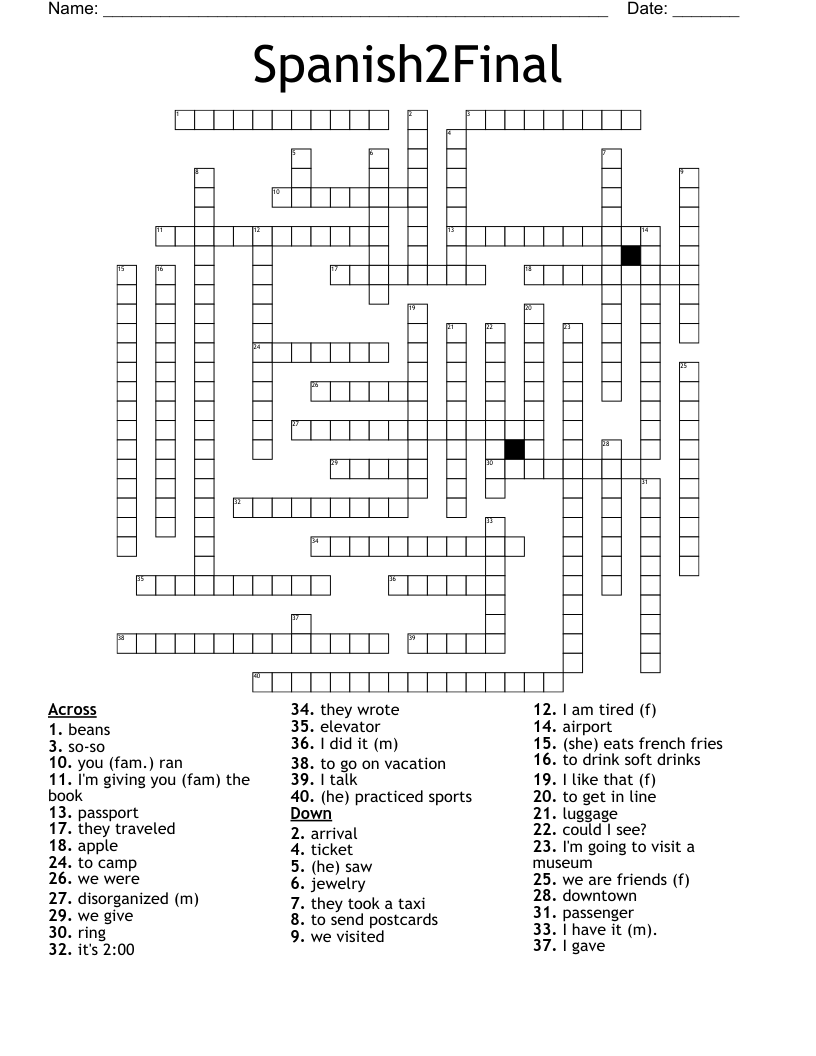 Spanish2Final Crossword