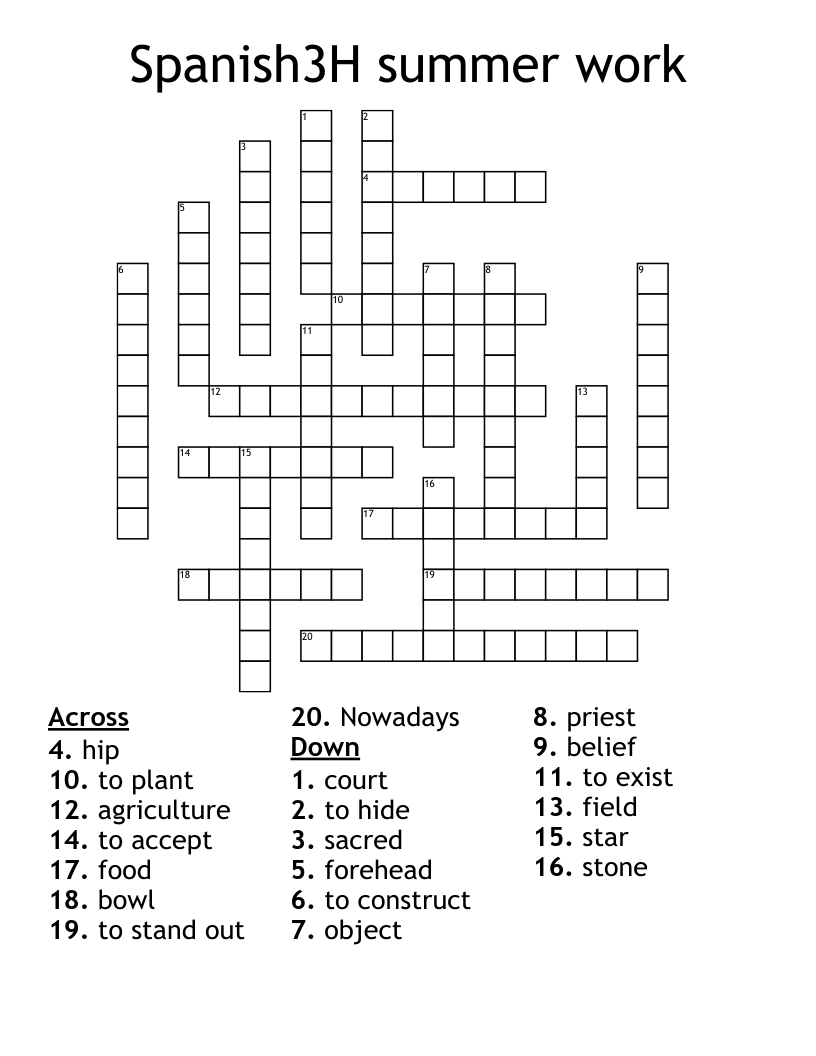 Spanish3H summer work Crossword