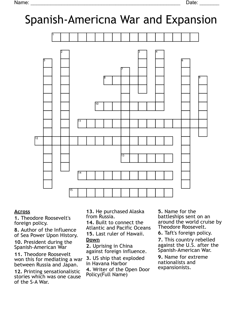 Spanish-Americna War and Expansion Crossword