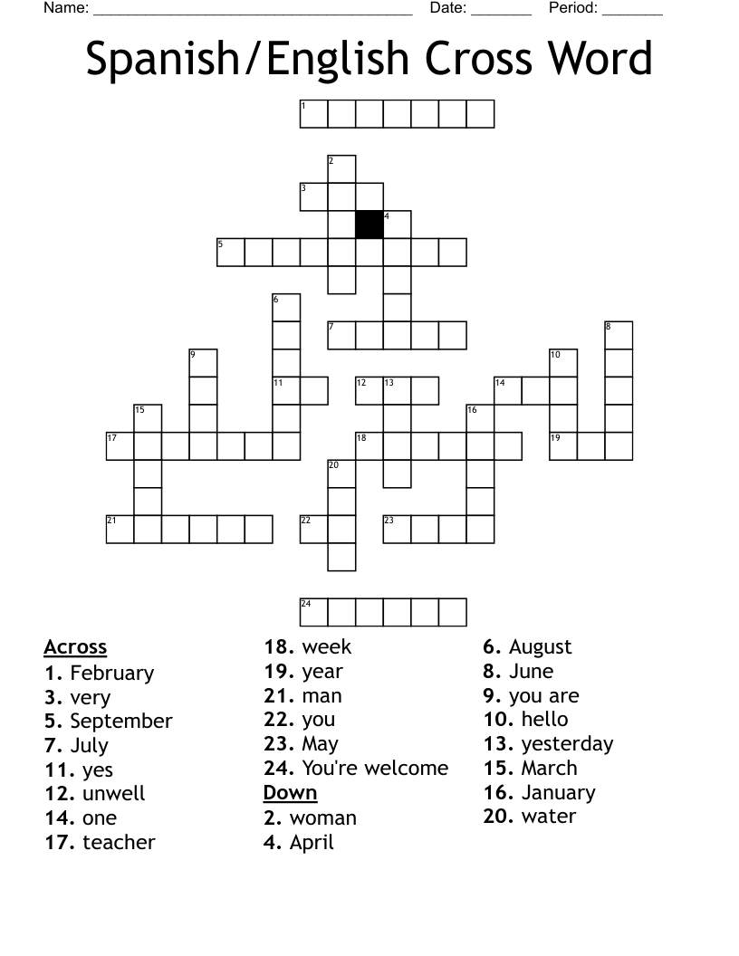 Spanish/English Cross Word