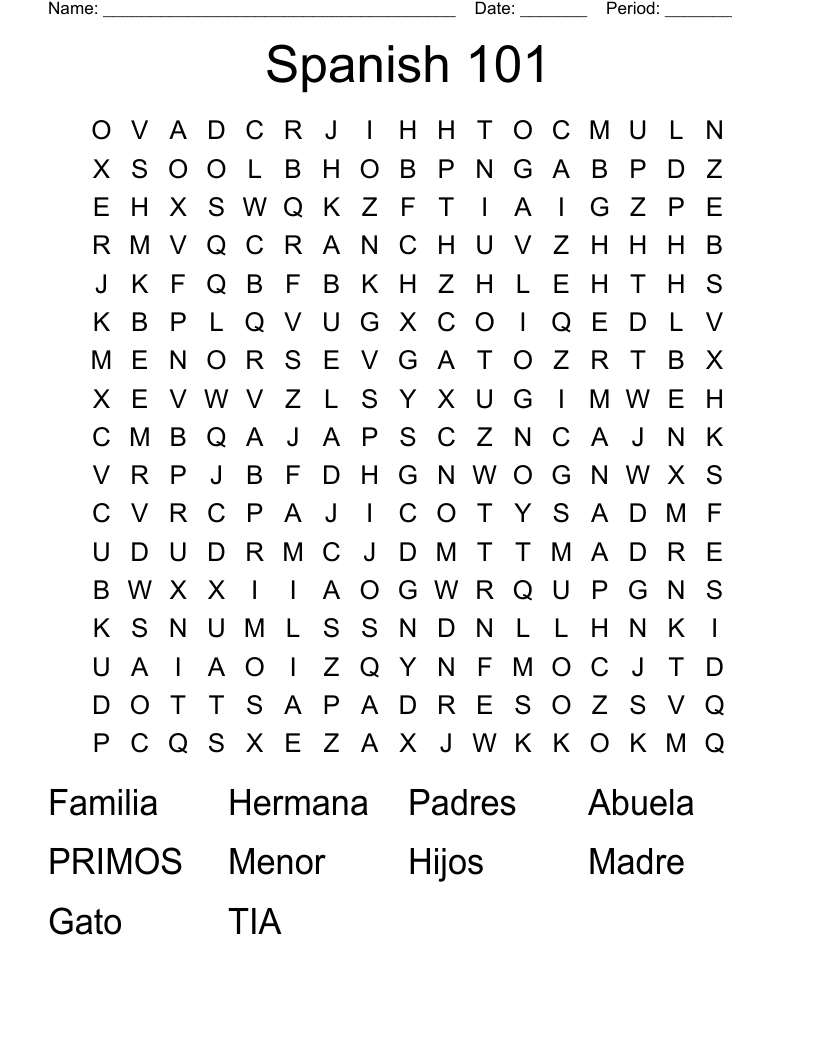 Spanish 101 Word Search