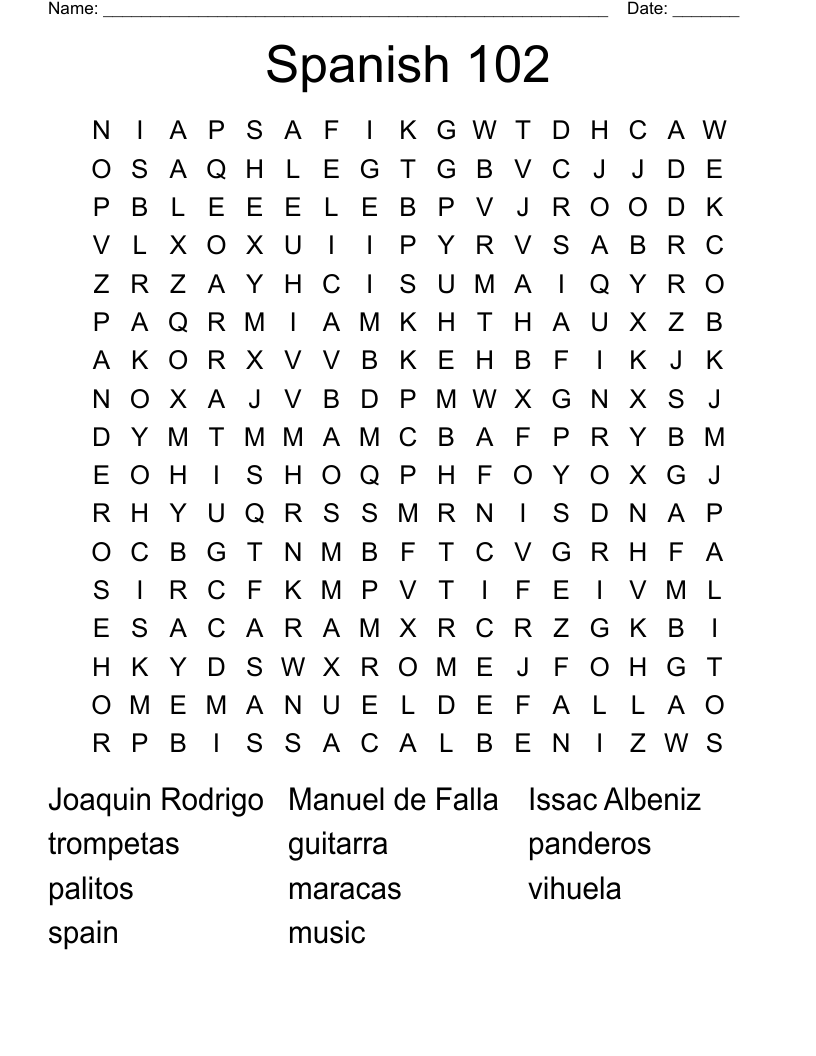 Spanish 102 Word Search