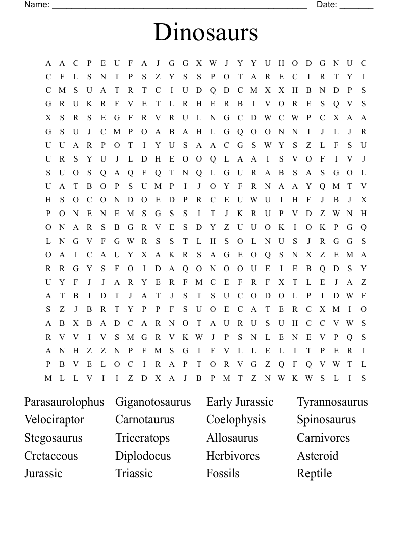 Dinosaurs Word Search