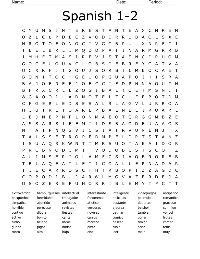 Spanish 1-2 Word Search