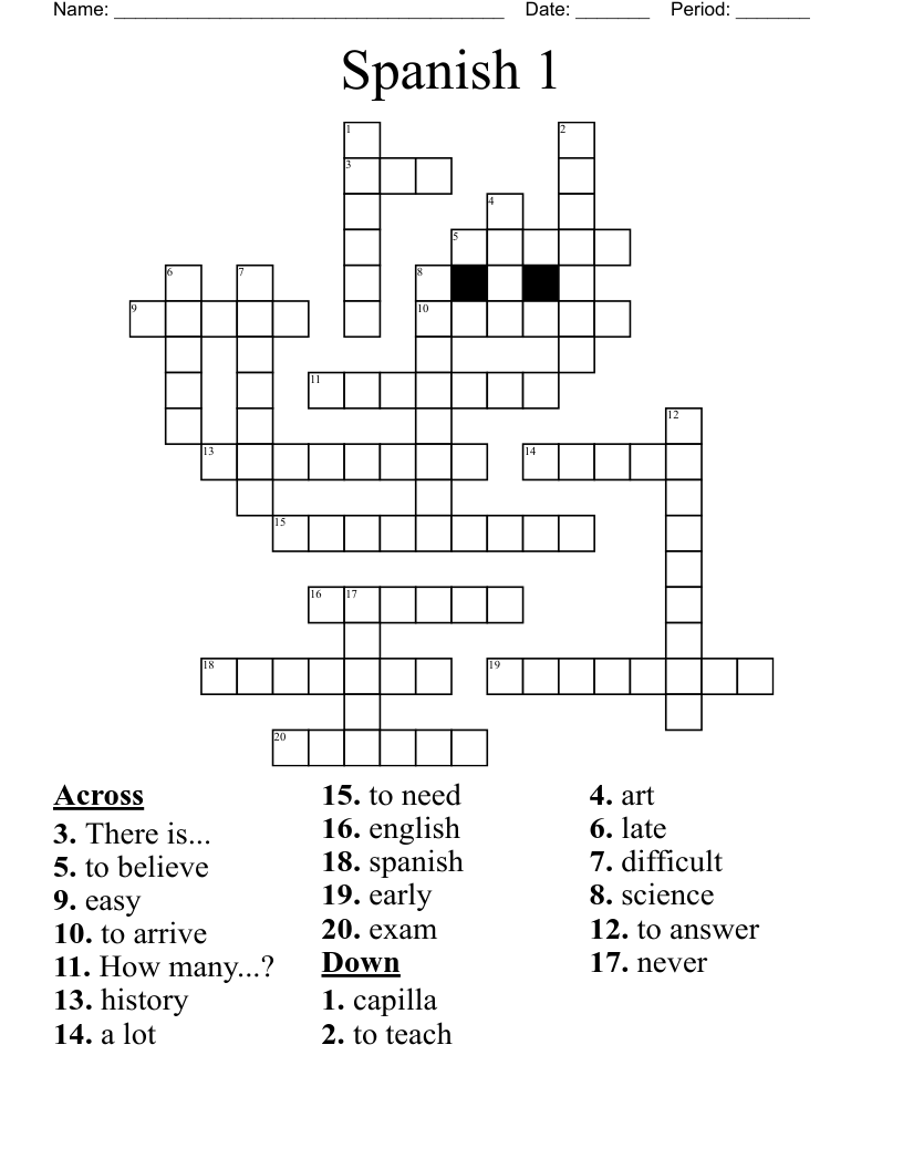 Spanish 1 Crossword