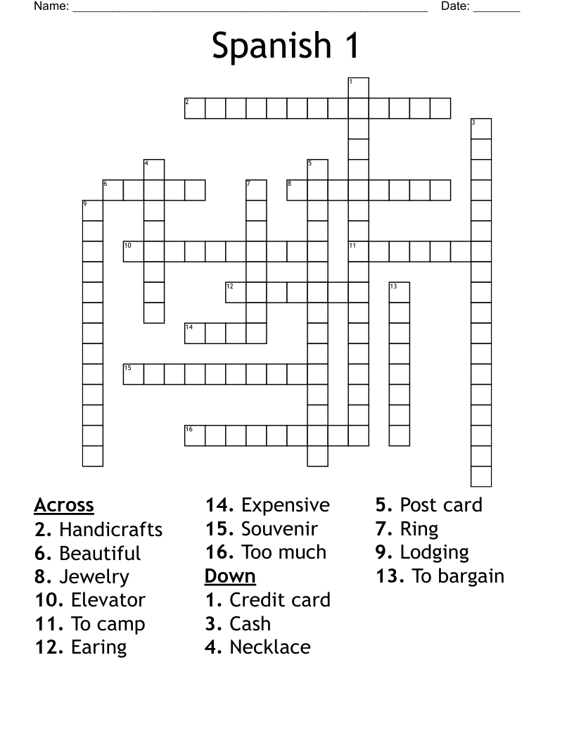 Spanish 1 Crossword