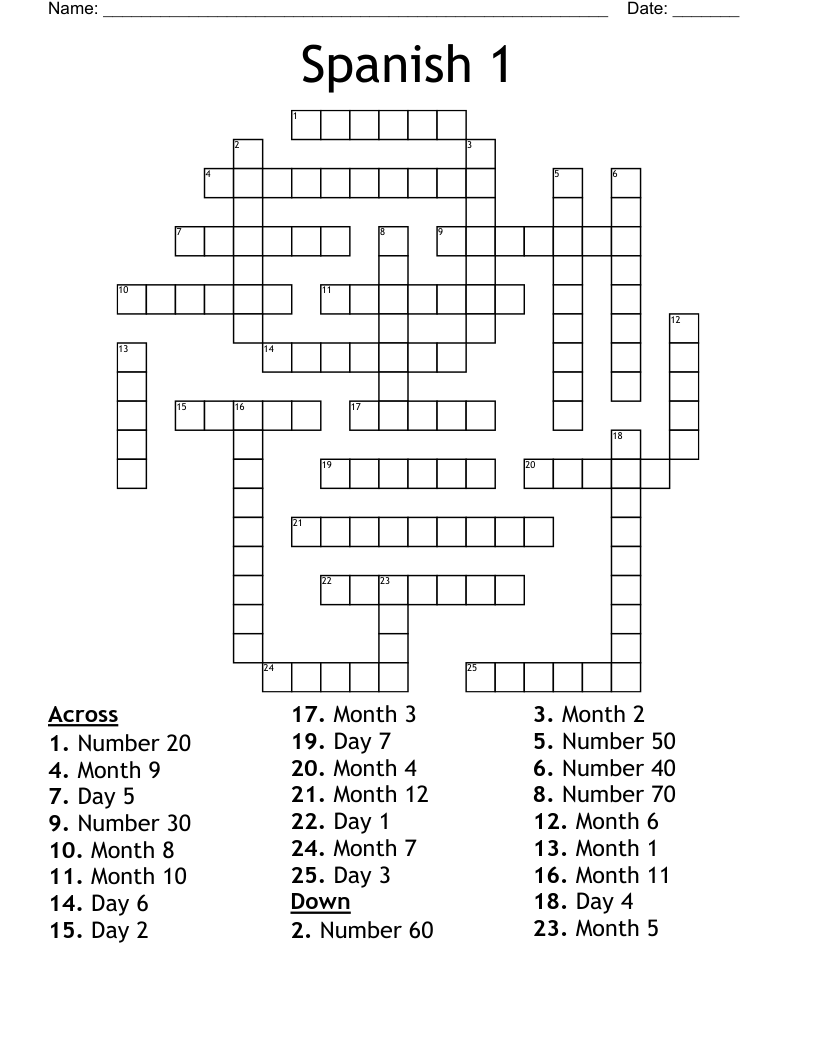 Spanish 1 Crossword