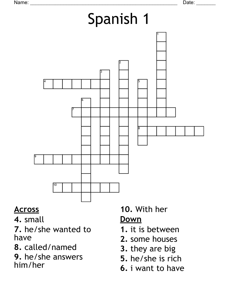 Spanish 1 Crossword