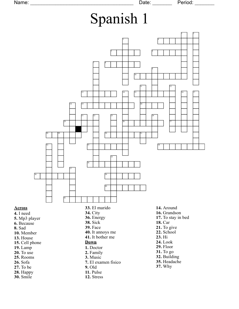 Spanish 1 Crossword