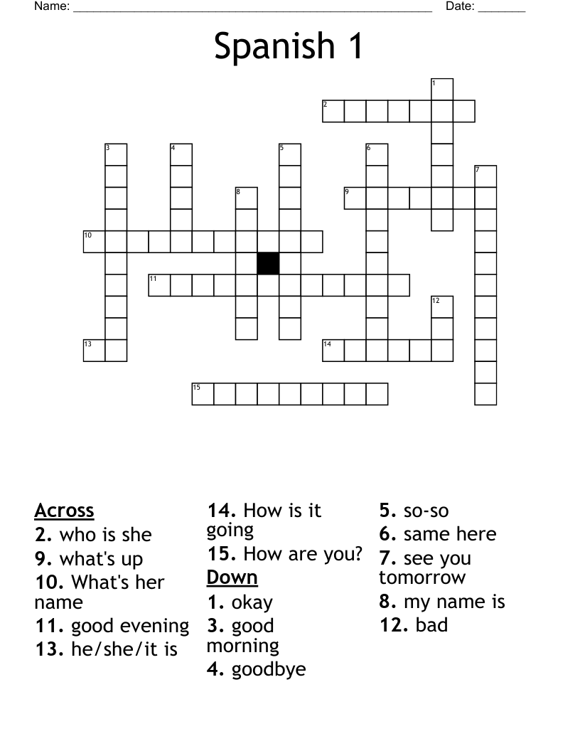 Spanish 1 Crossword