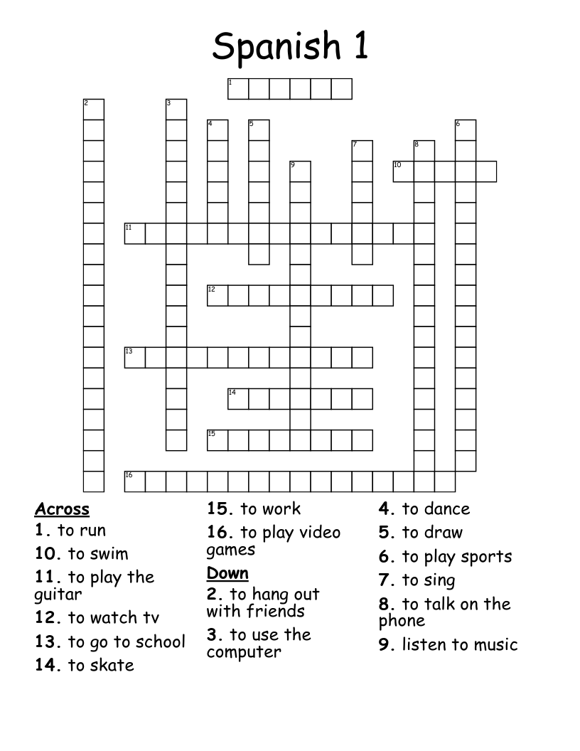 Spanish 1 Crossword