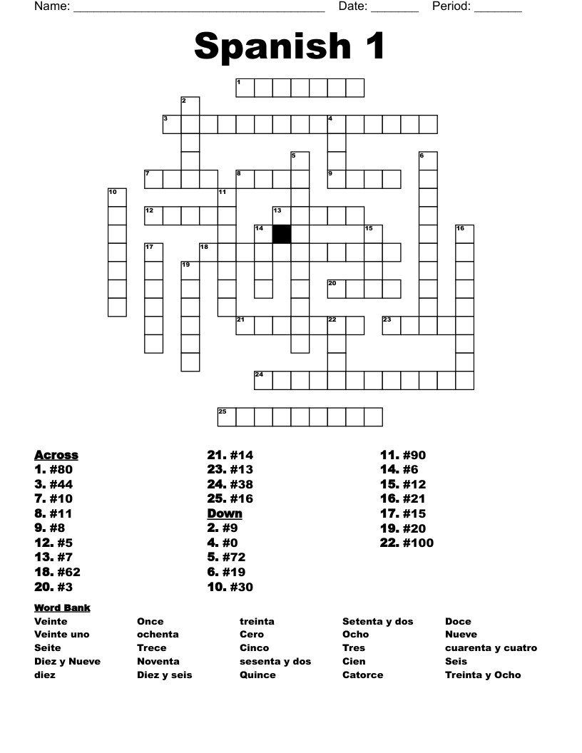 Spanish 1 Crossword