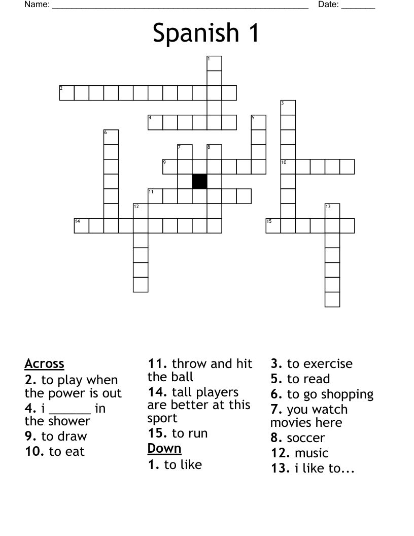 Spanish 1 Crossword