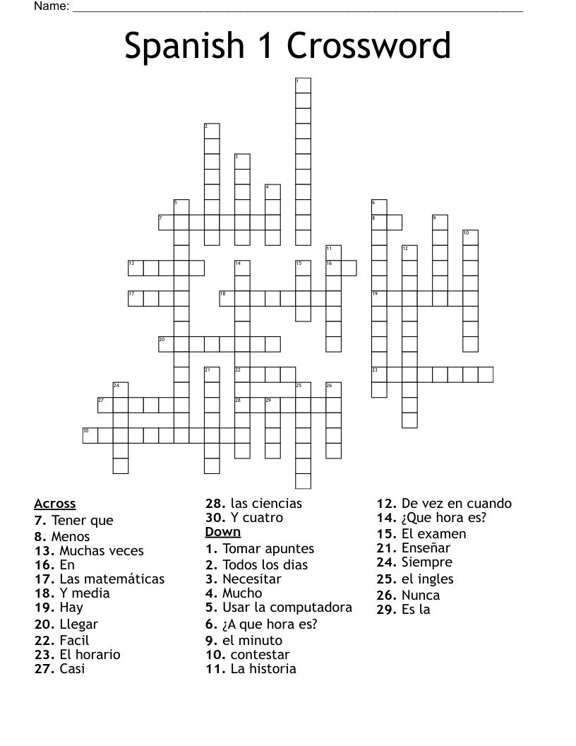 Spanish 1 Crossword