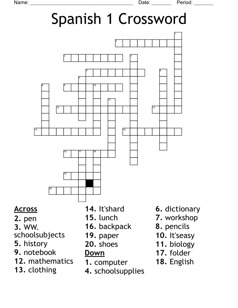 Spanish 1 Crossword