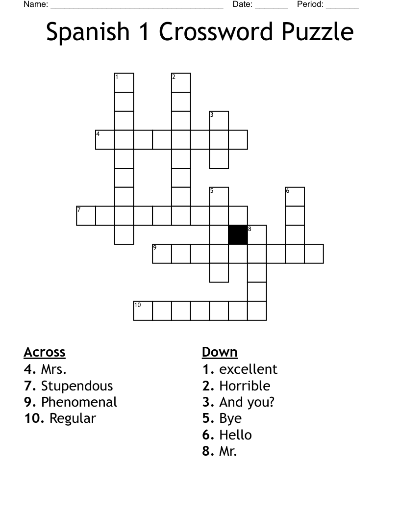 Spanish 1 Crossword Puzzle