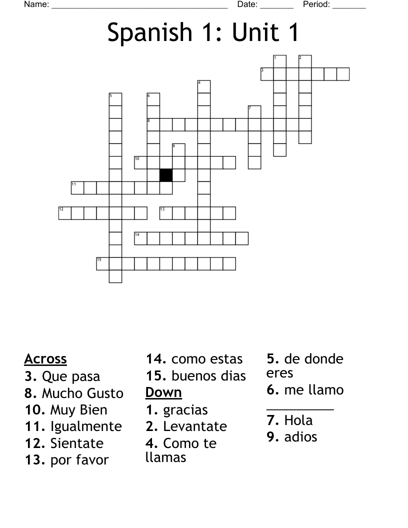 Spanish 1: Unit 1 Crossword