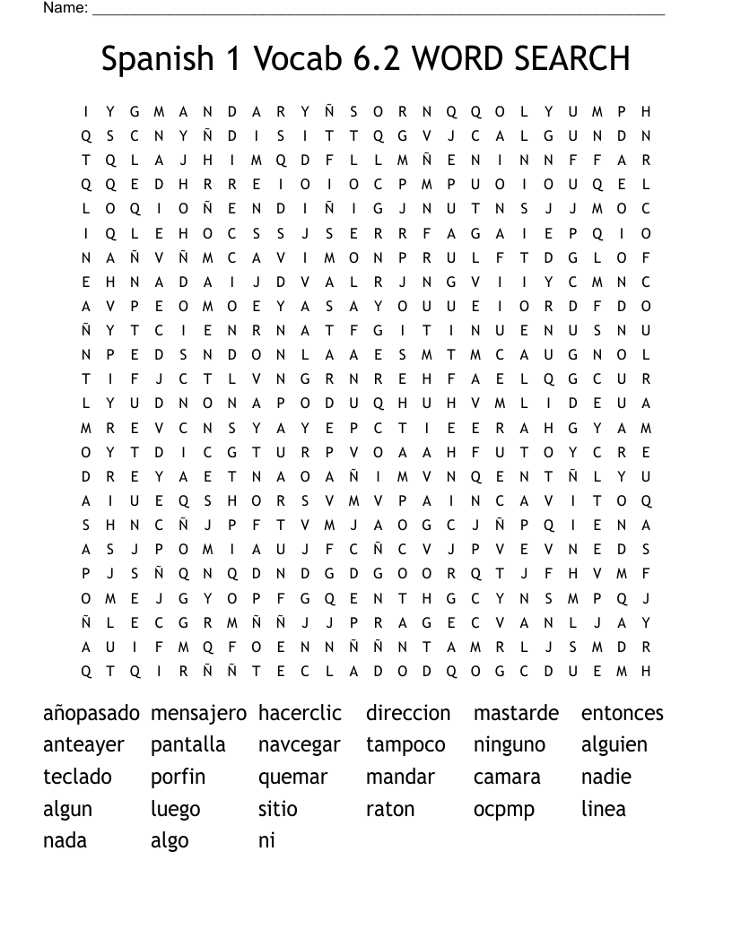 Spanish 1 Vocab 6.2 WORD SEARCH     