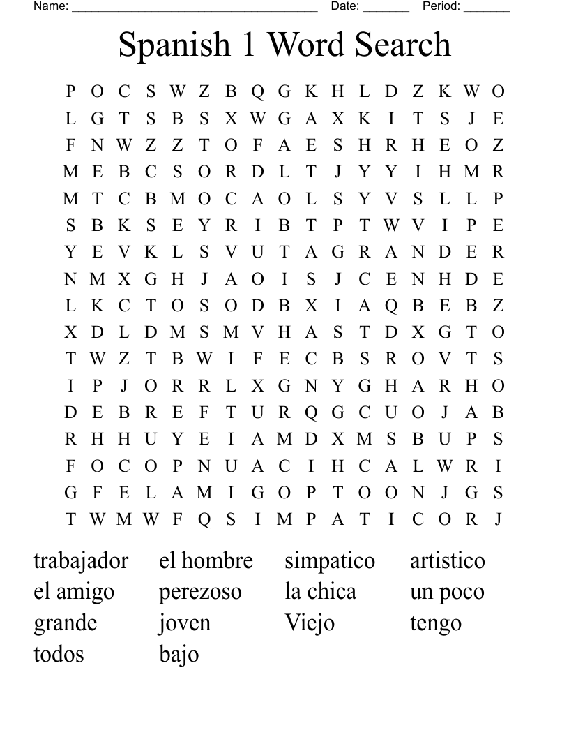 Spanish 1 Word Search