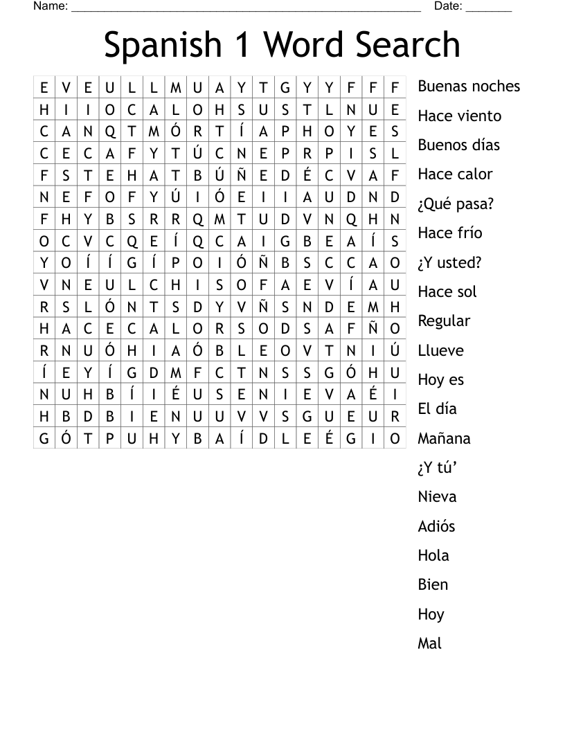 Spanish 1 Word Search