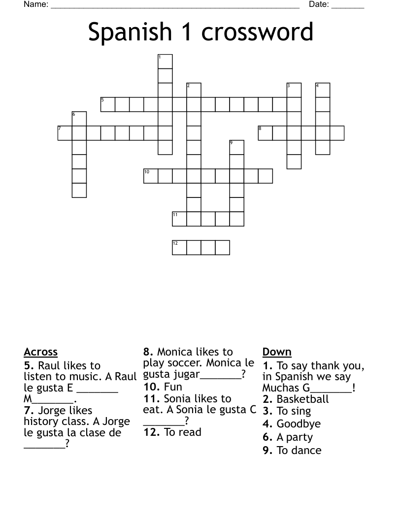 Spanish 1 crossword 