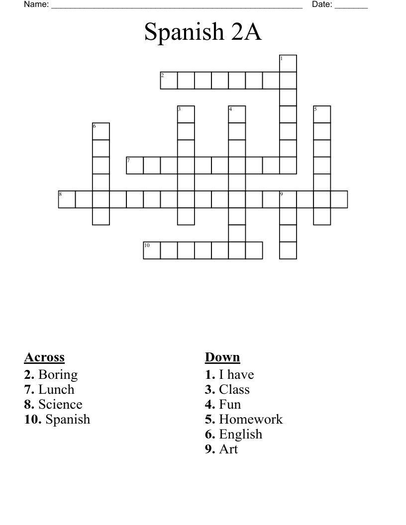 Spanish 2A Crossword