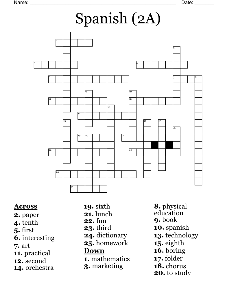 Spanish (2A) Crossword