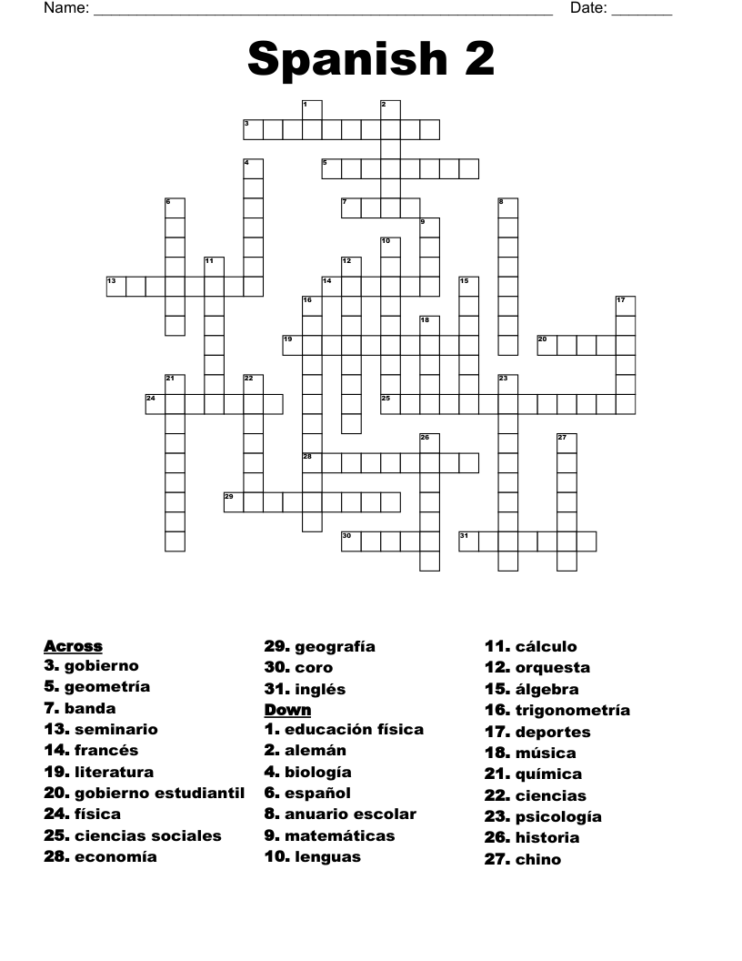 Spanish 2 Crossword