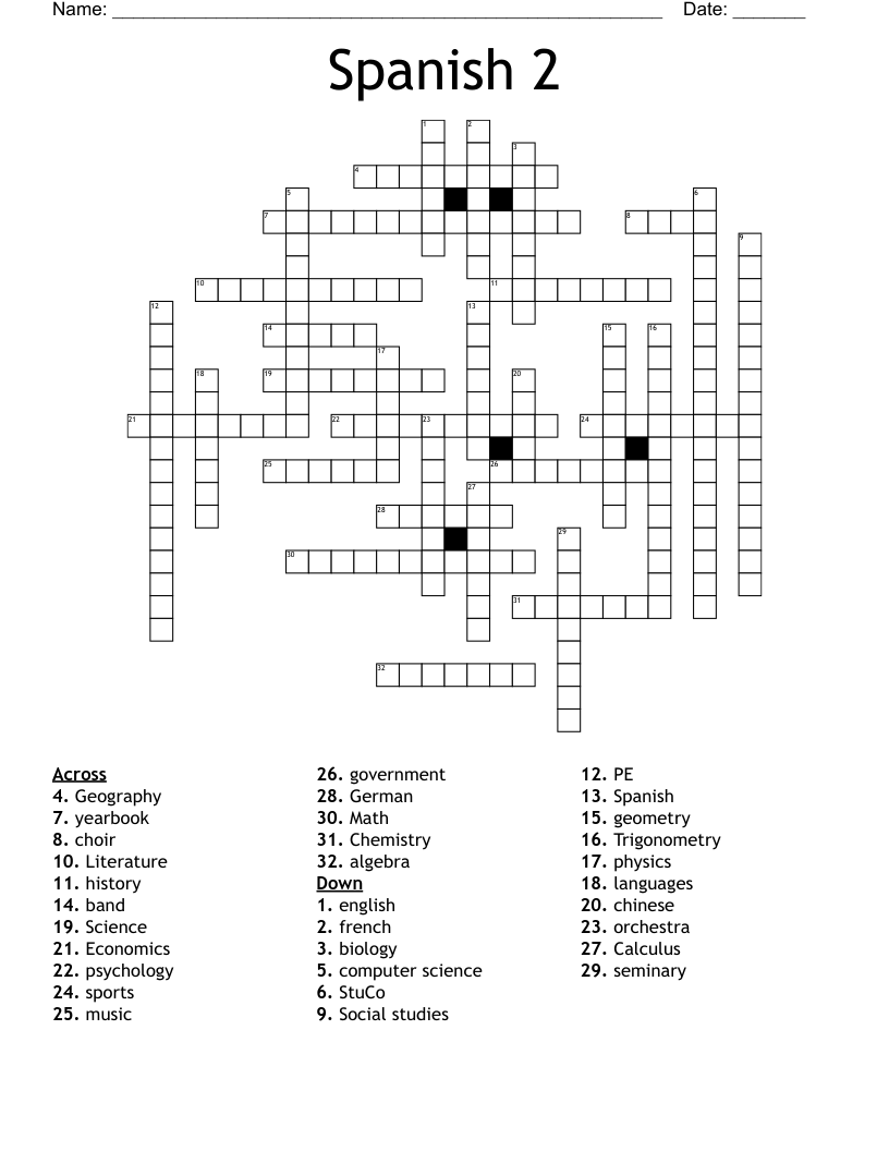 Spanish 2 Crossword