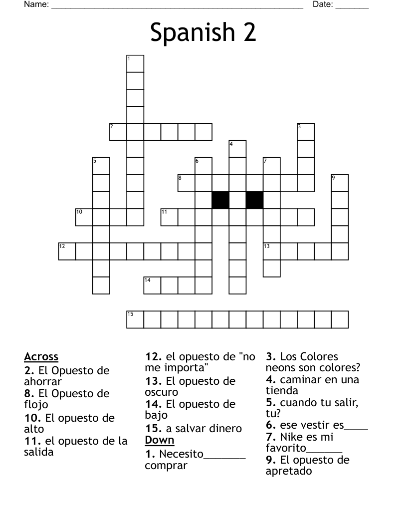 Spanish 2 Crossword