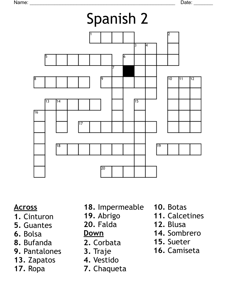 Spanish 2 Crossword