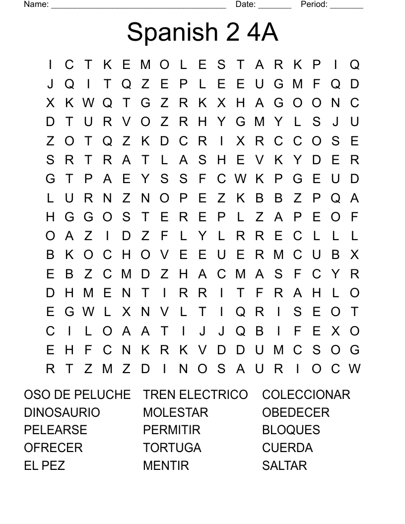 Spanish 2 4A Word Search